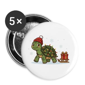 Weihnachts-Schildkröte mit Lichterkette - Buttons groß 56 mm (5er Pack) - Weiß - Vorne