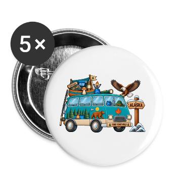 Alaska Camper Wohnmobil - Buttons groß 56 mm (5er Pack) - Weiß - Vorne
