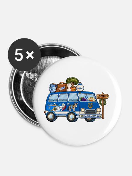 Griechenland Camper Wohnmobil - Buttons groß 56 mm (5er Pack) - Weiß