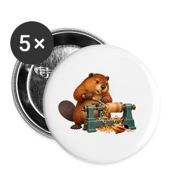 Biber drechselt einen Kreisel - Buttons groß 56 mm (5er Pack) - Weiß - Vorne