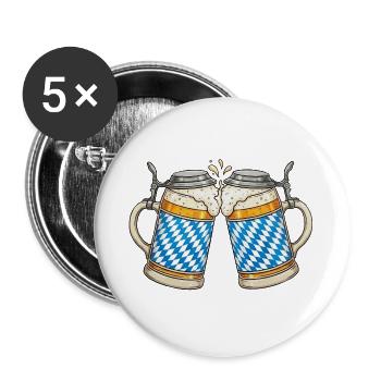Prost Bayerische Bierkrüge - Buttons groß 56 mm (5er Pack) - Weiß - Vorne