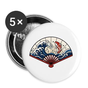 Japanischer Fächer Wellen Koi Fisch Vektor Shirt - Buttons groß 56 mm (5er Pack) - Weiß - Vorne