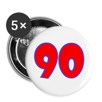 90. 90 JAHRE. 90-JÄHRIGES JUBILÄUM. 90-JÄHRIGES JUBILÄUM. - Buttons groß 56 mm (5er Pack) - Weiß - Vorne