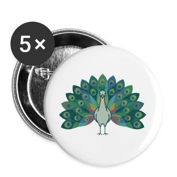 Pfau - Buttons groß 56 mm (5er Pack) - Weiß - Vorne