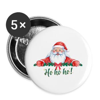 Ho Ho Ho Weihnachtsmann - Buttons groß 56 mm (5er Pack) - Weiß - Vorne
