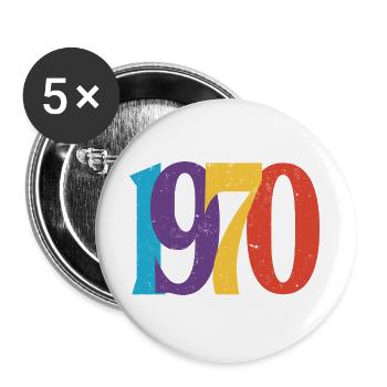 Geboren 1970 70 Geburtstagsgeschenk - Buttons groß 56 mm (5er Pack) - Weiß - Vorne