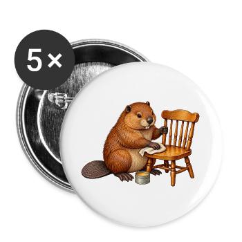 Biber restauriert einen Holzstuhl - Buttons groß 56 mm (5er Pack) - Weiß - Vorne