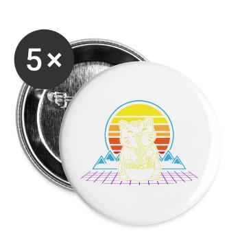 Katze Ramen Neon Retro - Buttons groß 56 mm (5er Pack) - Weiß - Vorne