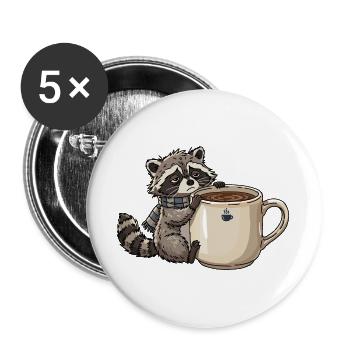 Tired Raccoon Coffee Design - Buttons groß 56 mm (5er Pack) - Weiß - Vorne