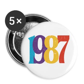 Geboren 1987 Geburtstagsgeschenk Geburtstag 87 - Buttons groß 56 mm (5er Pack) - Weiß - Vorne