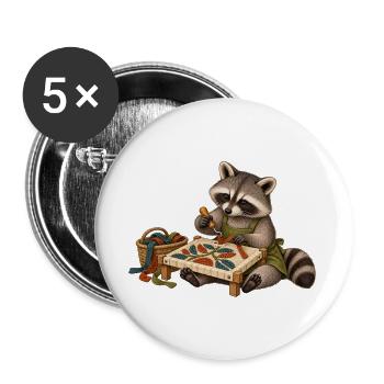 Waschbär zieht Wollschlingen - Buttons groß 56 mm (5er Pack) - Weiß - Vorne
