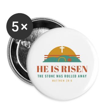 He Is Risen – Easter Christian Matthew 28:6 - Buttons groß 56 mm (5er Pack) - Weiß - Vorne