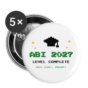 Abi 2027 – Level Complete Abitur Gamer Shirt - Buttons groß 56 mm (5er Pack) - Weiß - Vorne