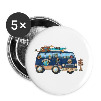 Abenteuer Weltreise Camper Wohnmobil - Buttons groß 56 mm (5er Pack) - Weiß - Vorne