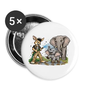 Bunny Punk Tierpfleger — Wasserhelden Elefant  - Buttons groß 56 mm (5er Pack) - Weiß - Vorne