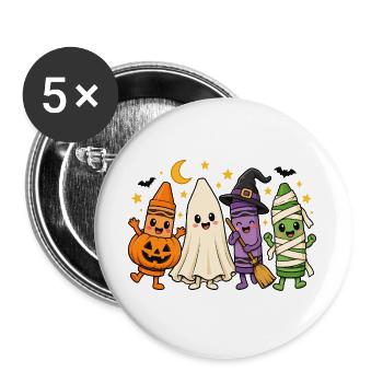 Halloween Wachsmalstifte - Süße Geister Kostüme - Buttons groß 56 mm (5er Pack) - Weiß - Vorne
