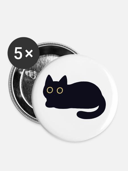 Schwarze Katze mit gelben Augen - Buttons groß 56 mm (5er Pack) - Weiß