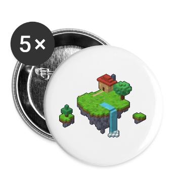 Schwebende Insel als Diorama in 3D Pixel Art - Buttons groß 56 mm (5er Pack) - Weiß - Vorne