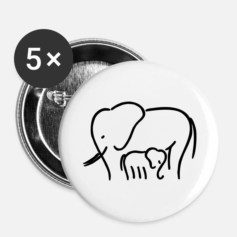 Elephant mum with child - Buttons large 2.2''/56 mm (5-pack) - white