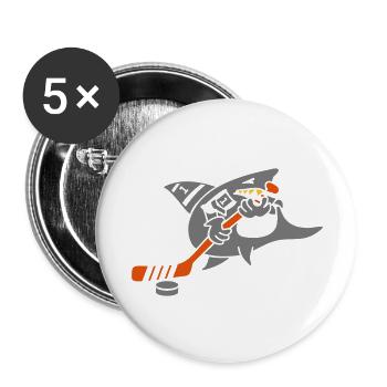 Hockey Hai / hockey shark (3c) - Buttons large 2.2''/56 mm (5-pack) - white - Front