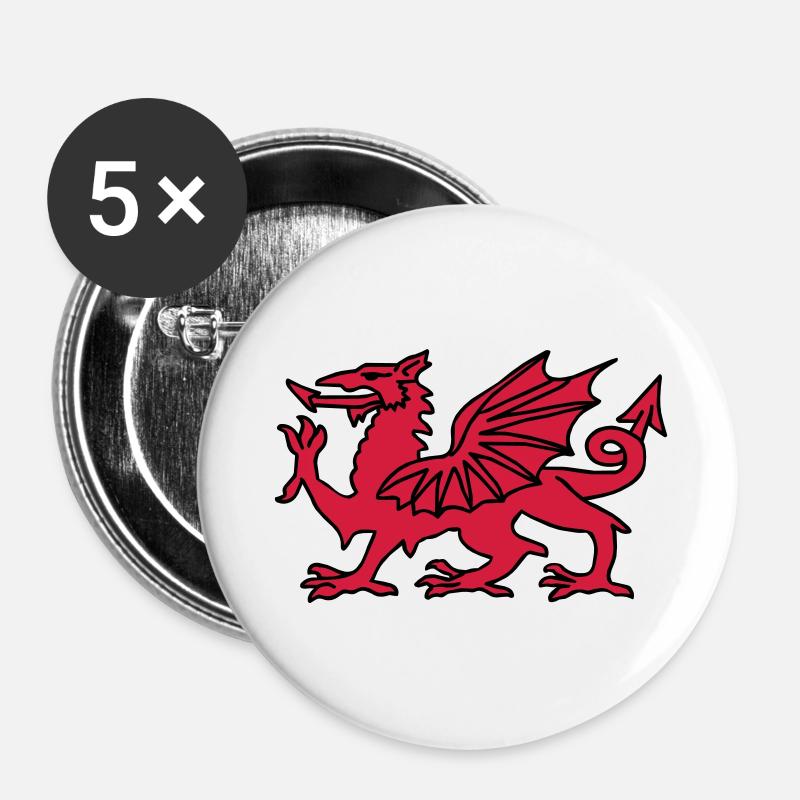 Welsh Dragon - Buttons large 2.2''/56 mm (5-pack) - white