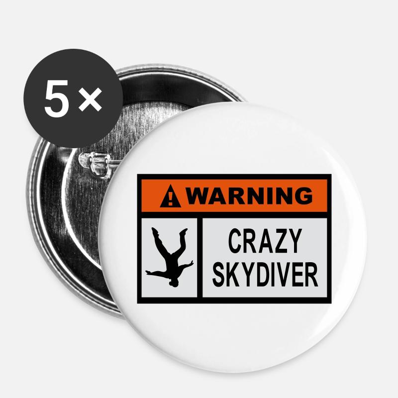 Warning Crazy Skydiver - Buttons large 2.2''/56 mm (5-pack) - white