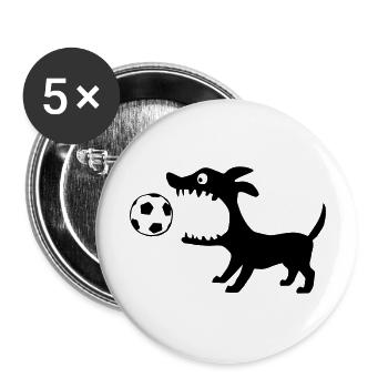 Hund frisst Ball - Buttons groß 56 mm (5er Pack) - Weiß - Vorne