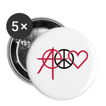 anarchy peace love (2c) - Buttons groß 56 mm (5er Pack) - Weiß - Vorne