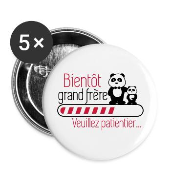 Bientôt grand-frère - Futur frère - Grand frèr - Lot de 5 grands badges (56 mm) - blanc - Devant