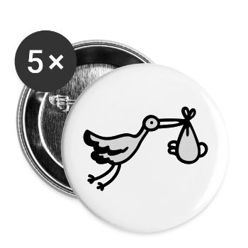 Storch + Baby - Buttons groß 56 mm (5er Pack) - Weiß - Vorne