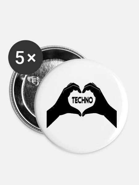 I Love Techno - Buttons groß 56 mm (5er Pack) - Weiß