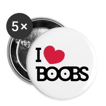 I love Boobs - Buttons groß 56 mm (5er Pack) - Weiß - Vorne