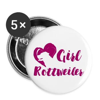 Chien / Rottweiler: Cette fille aime son Rottweiler - Lot de 5 grands badges (56 mm) - blanc - Devant