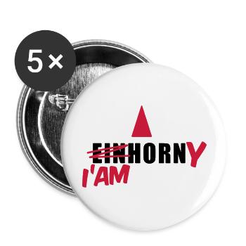 Einhorn T-Shirt - I'am Horny - Mallorca T-Shirts - Buttons groß 56 mm (5er Pack) - Weiß - Vorne