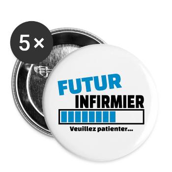 futur infirmier - Lot de 5 grands badges (56 mm) - blanc - Devant