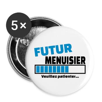 futur menuisier - Lot de 5 grands badges (56 mm) - blanc - Devant