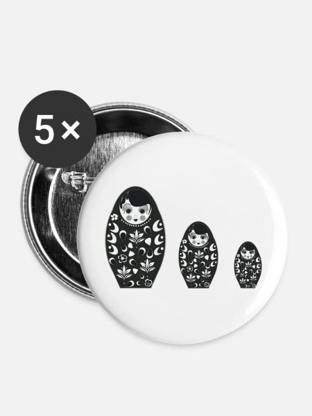 Matroschka Figuren - Buttons groß 56 mm (5er Pack) - Weiß