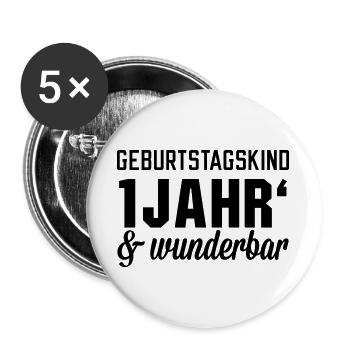 Geburtstagskind 1 wunderbar - Buttons groß 56 mm (5er Pack) - Weiß - Vorne