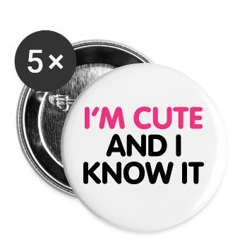 I'm cute and i know it - Buttons large 2.2''/56 mm (5-pack) - white - Front