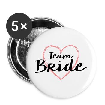 Team Bride Herz Junggesellenabschied - Buttons groß 56 mm (5er Pack) - Weiß - Vorne