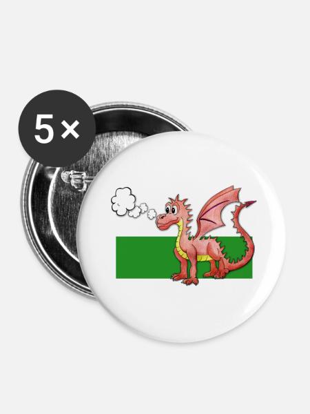 Puffing Welsh Dragon - Gregory - Buttons large 2.2''/56 mm (5-pack) - white