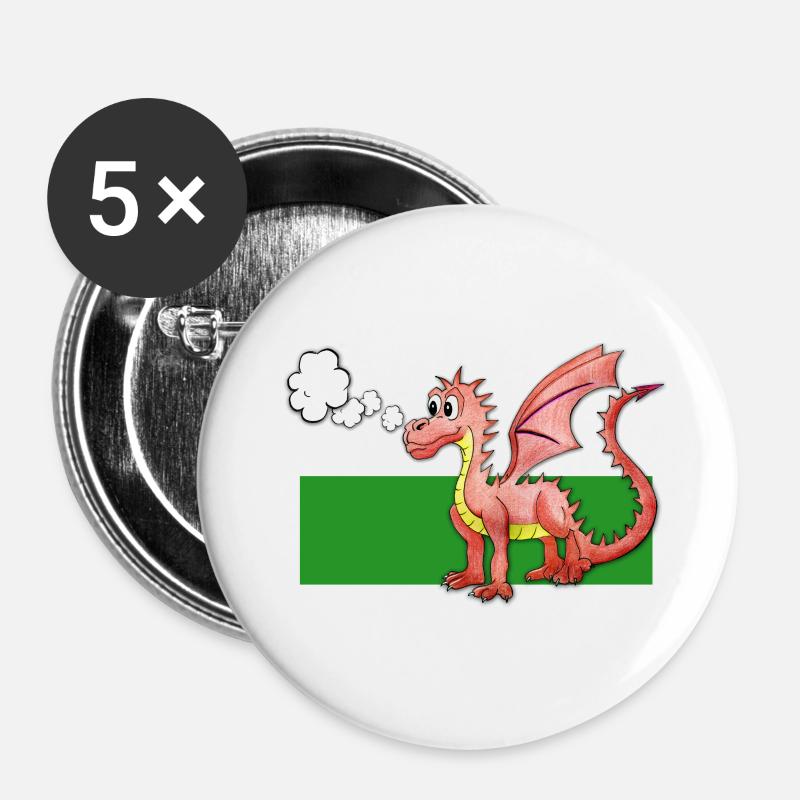 Puffing Welsh Dragon - Gregory - Buttons large 2.2''/56 mm (5-pack) - white