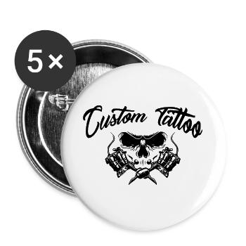 Custom Tattoo 1 skull with tattoo machines - Buttons large 2.2''/56 mm (5-pack) - white - Front