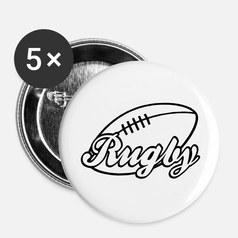 rugby - Buttons groß 56 mm (5er Pack) - Weiß