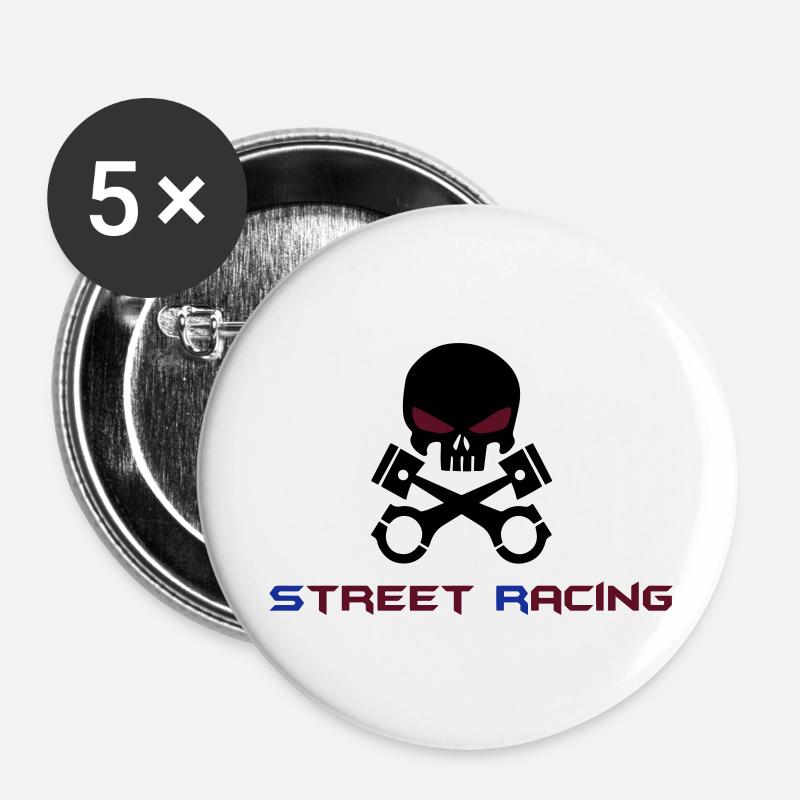STREET RACING - Buttons large 2.2''/56 mm (5-pack) - white