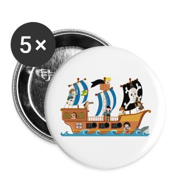Piratenschiff - Buttons groß 56 mm (5er Pack) - Weiß - Vorne