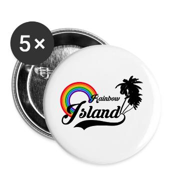 Rainbow Island LGBT Gay Pride Regenbogen Insel - Buttons groß 56 mm (5er Pack) - Weiß - Vorne