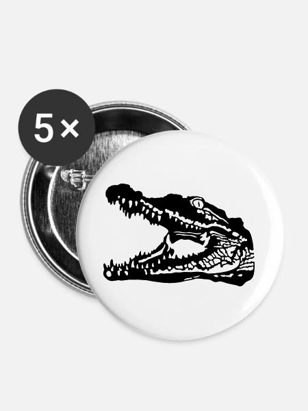 Krokodil - Buttons groß 56 mm (5er Pack) - Weiß