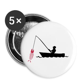 angler angeln fischen - Buttons groß 56 mm (5er Pack) - Weiß - Vorne