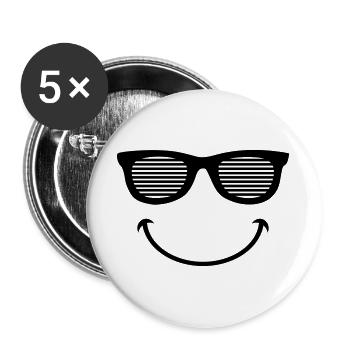 brille party smiley - Buttons groß 56 mm (5er Pack) - Weiß - Vorne